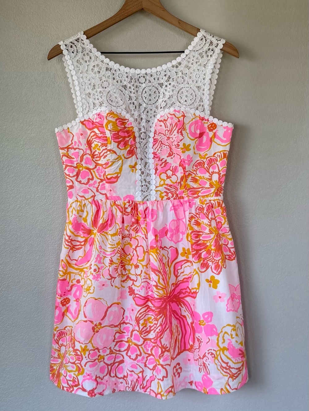 LILLY PULITZER 6 Raegan Fit + Flare Pocket Lace Dress Happiness Is Floral Print